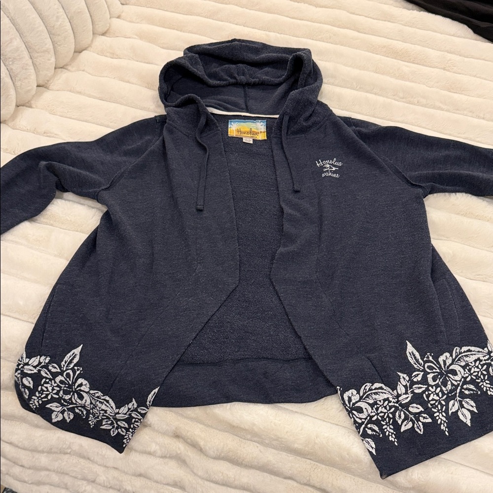 Honolua Wahine Navy Hooded Cardigan Size XL